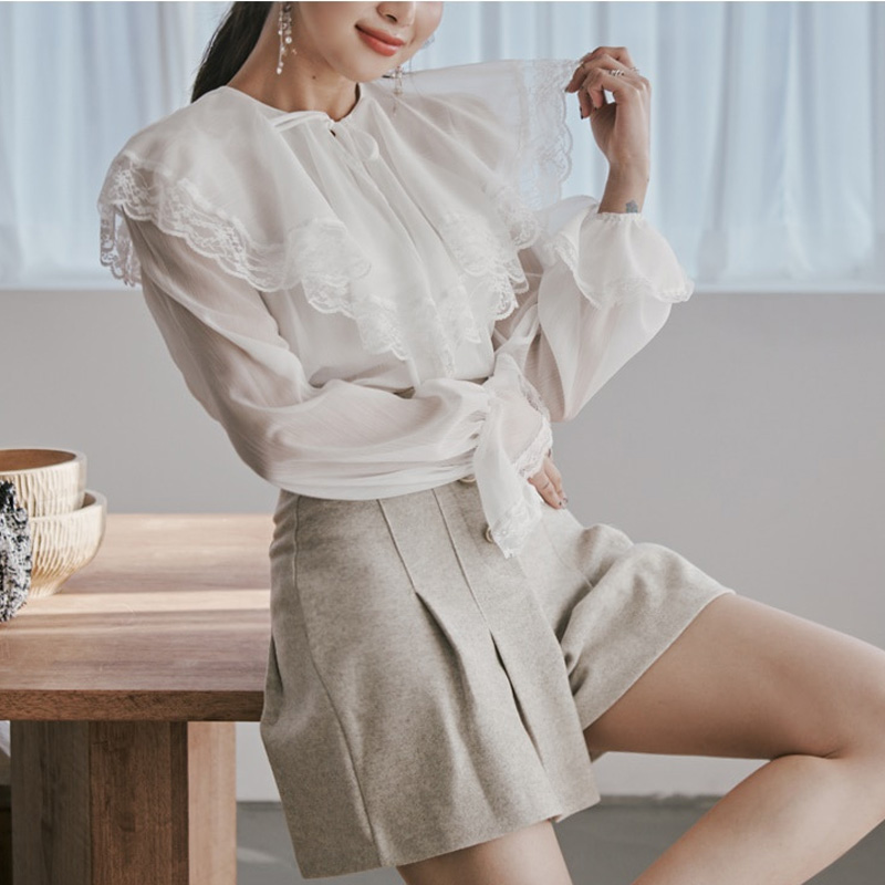 Lace sweet chiffon shirt Korean style shirt for women