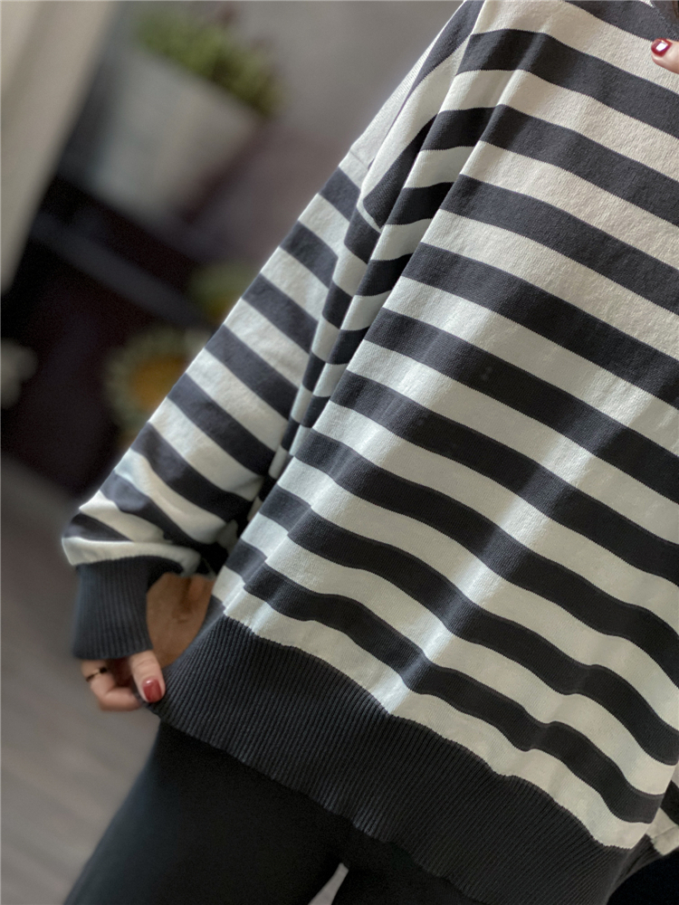 Stripe knitted tops slim simple long pants a set for women