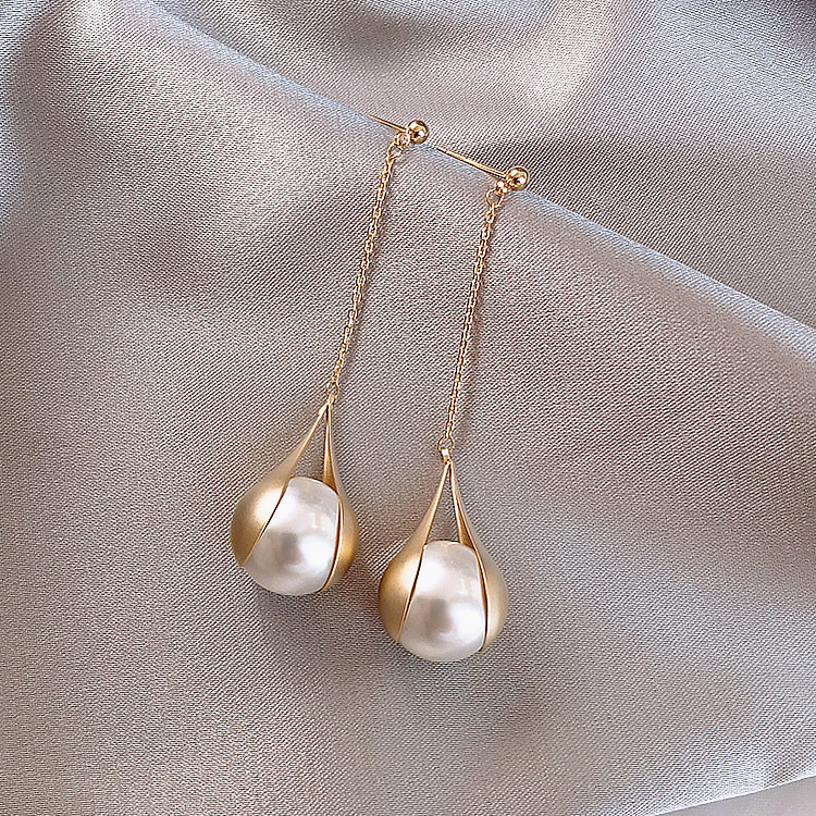 Pearl long elegant antique silver all-match earrings