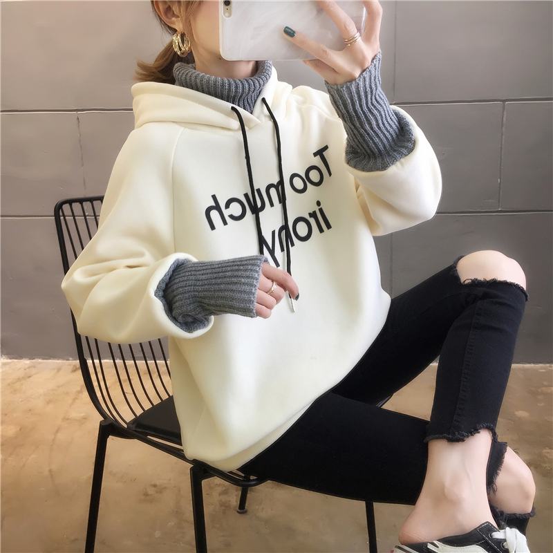 Plus velvet Pseudo-two Korean style hoodie for women