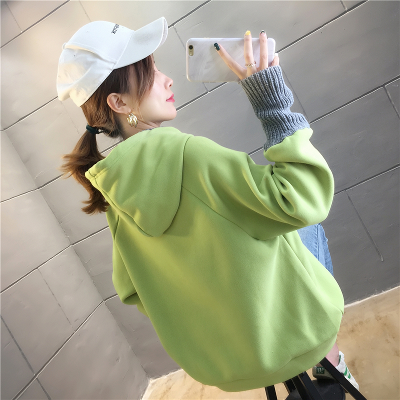 Plus velvet Pseudo-two Korean style hoodie for women
