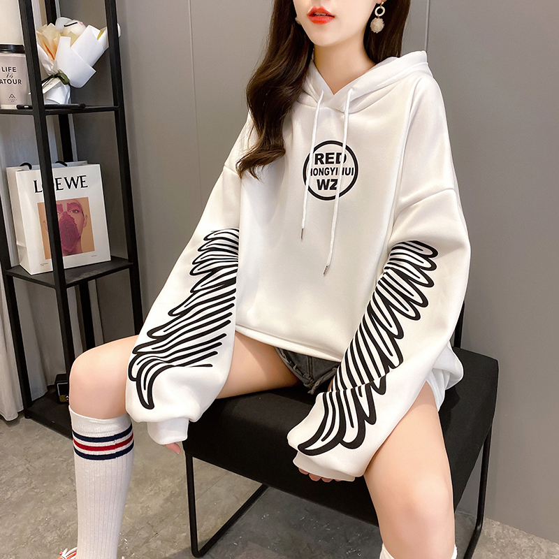 Hooded loose tops Korean style long hoodie for women