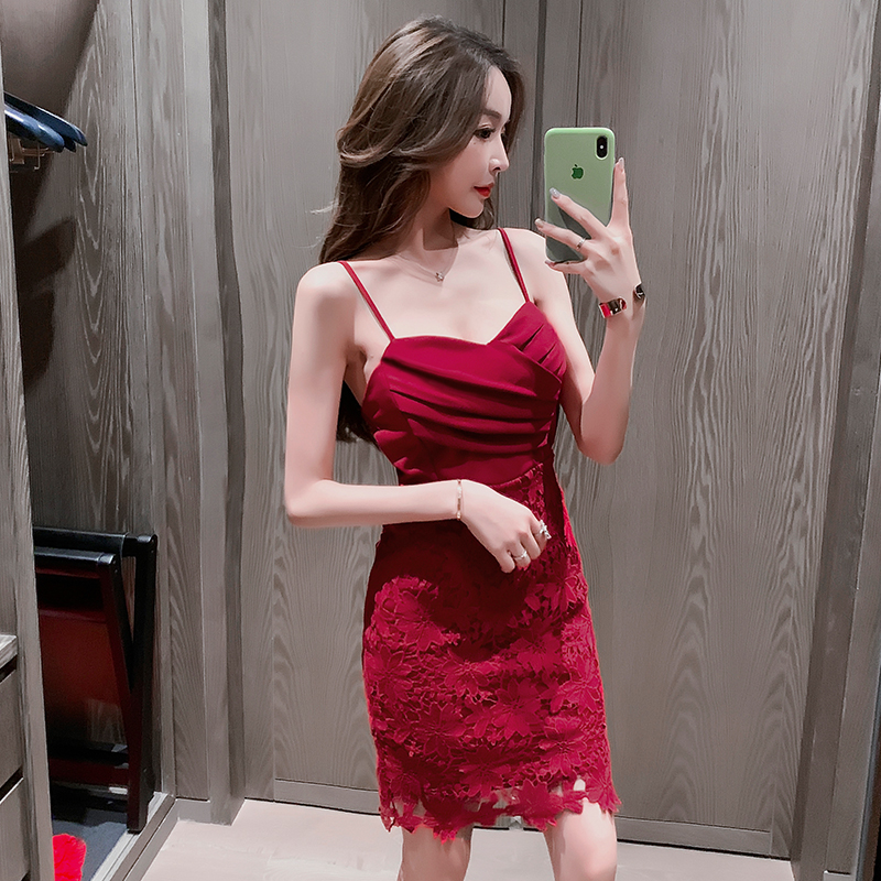 Sling night show fashion lace tight dress for women