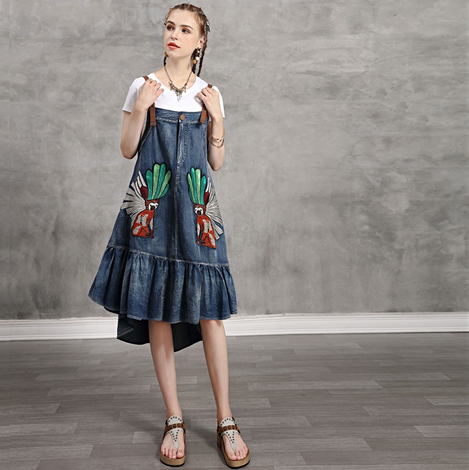 Retro denim dress summer maiden strap dress for women
