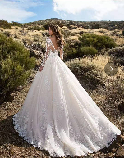 European style long sleeve formal dress lace bride dress
