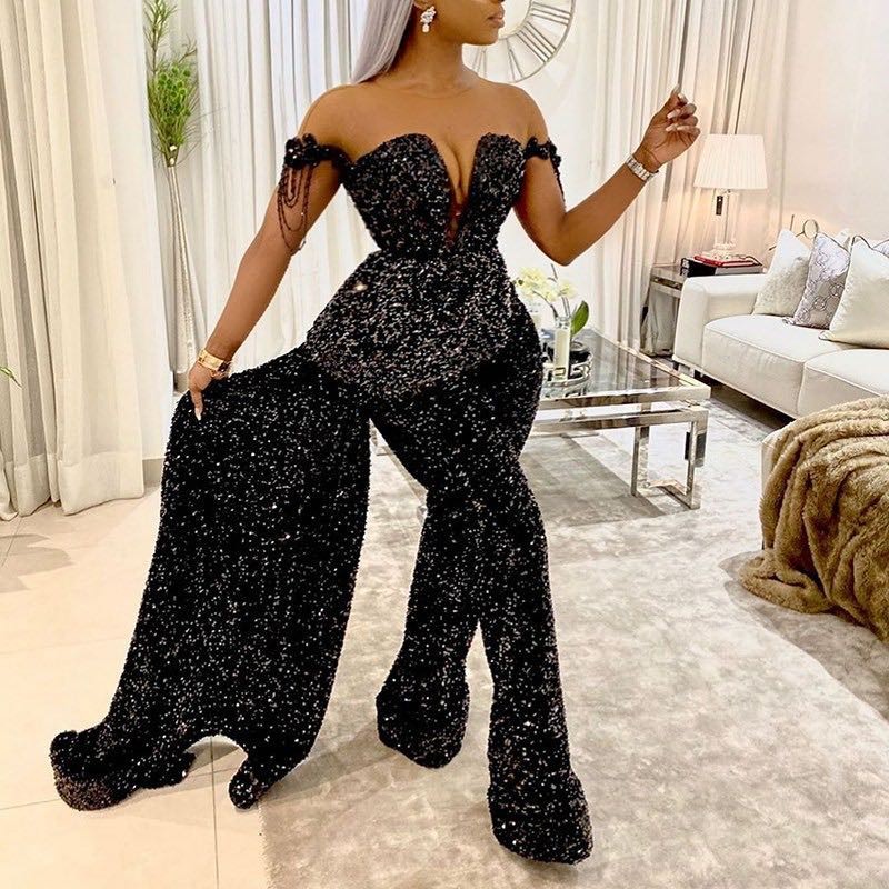 Simple V-neck sexy autumn and winter jumpsuit for women