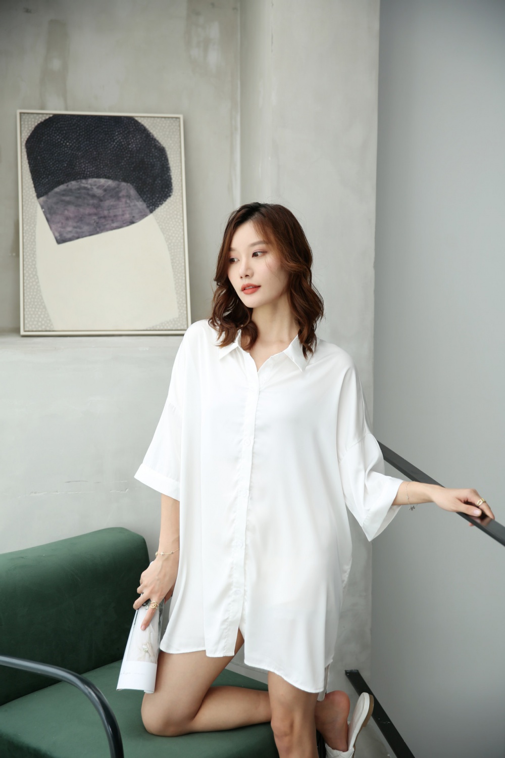 Ice silk pajamas homewear shirt for women