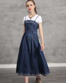 Summer retro dress sling embroidery long dress for women