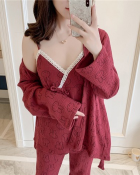 Long sleeve nightgown homewear pajamas 3pcs set for women