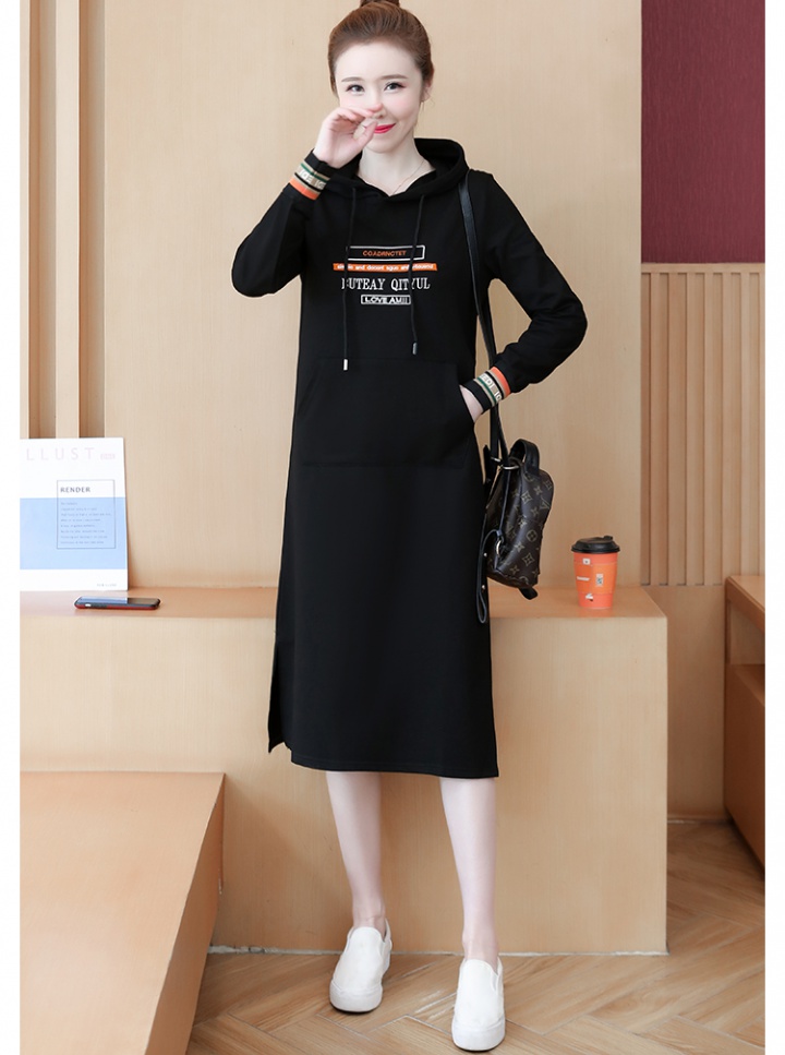 Embroidery hoodie exceed knee dress for women
