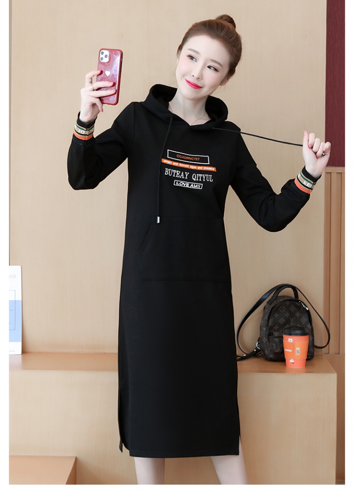 Embroidery hoodie exceed knee dress for women