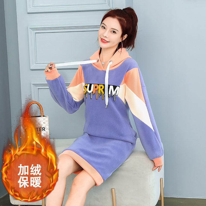 Korean style thick hooded autumn and winter dress