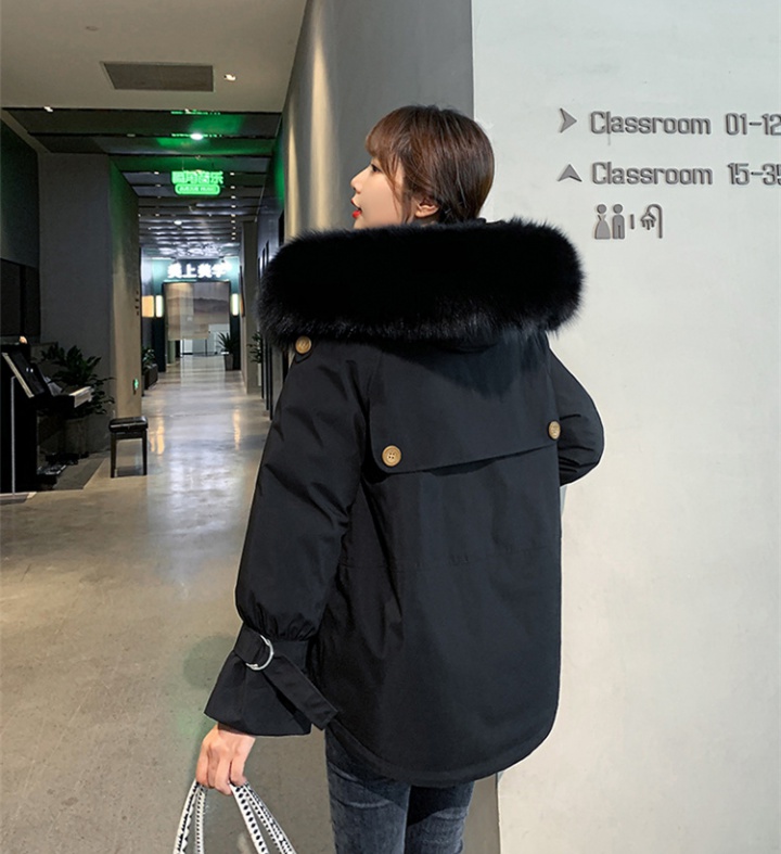 Winter lined coat plush hooded cotton coat