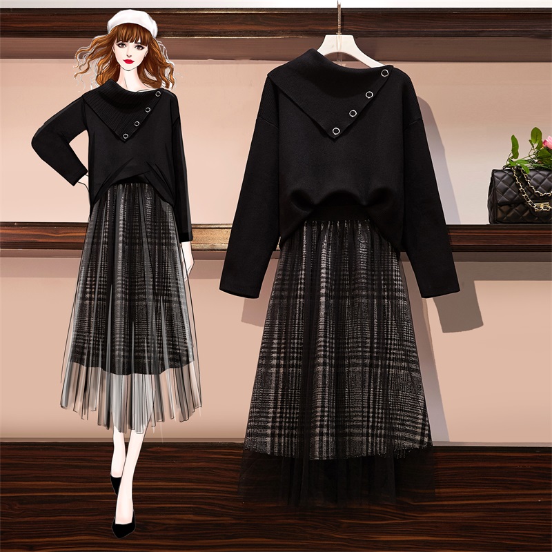 Fat sister loose slim large yard skirt 2pcs set for women