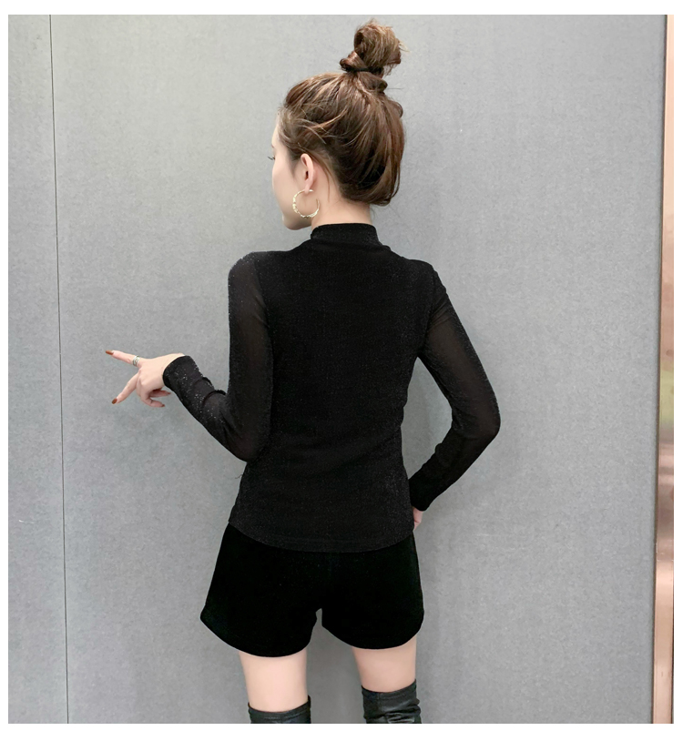 Slim gauze rhinestone bottoming shirt for women