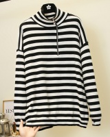 Loose large yard bottoming shirt side zipper stripe tops