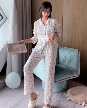 Large yard homewear washed maiden cotton pajamas 2pcs set for women