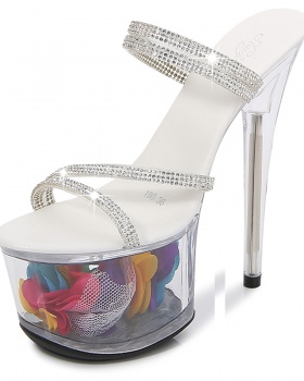 Fine-root sexy shoes transparent crystal sandals