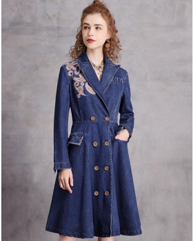 Winter thick long dress retro double-breasted windbreaker