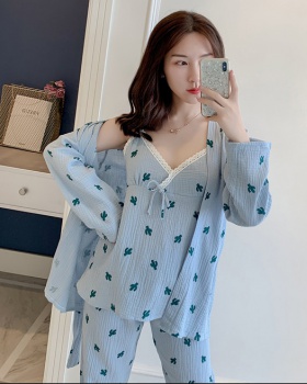 Sweet pajamas long sleeve nightgown 3pcs set