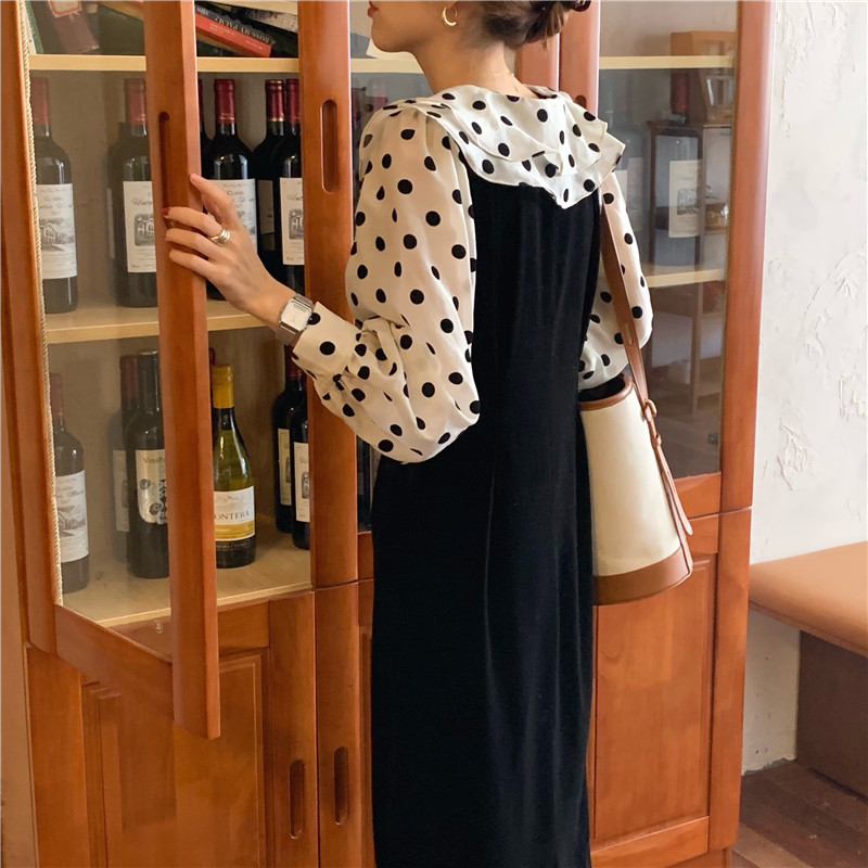 Korean style long polka dot temperament dress