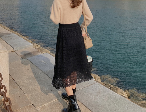 High waist lace knitted jacquard elastic wear skirt