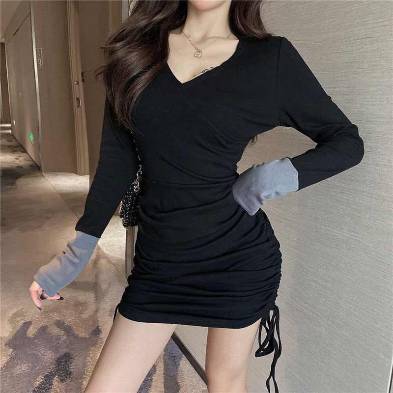 Mixed colors all-match long sleeve bottoming dress