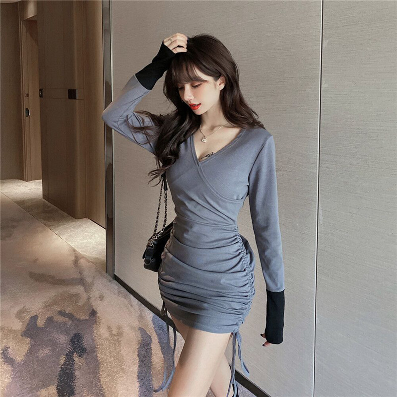 Mixed colors all-match long sleeve bottoming dress