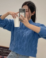 Loose half high collar tops long sleeve sweater for women