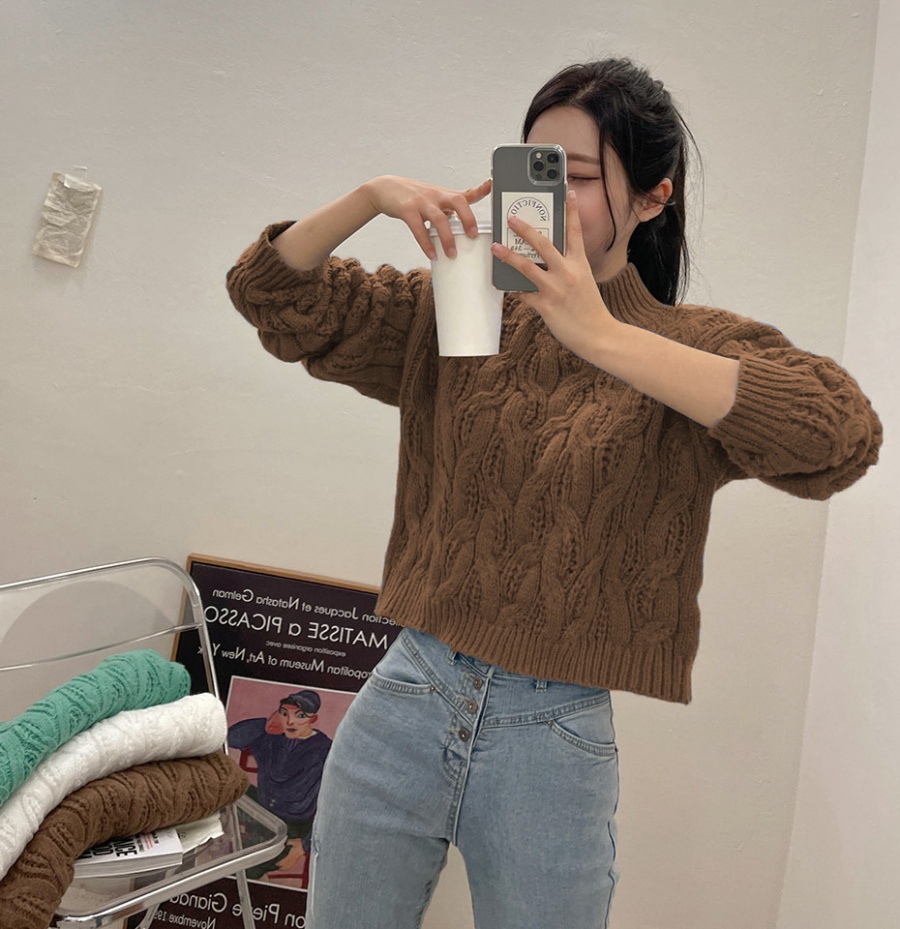 Loose half high collar tops long sleeve sweater for women