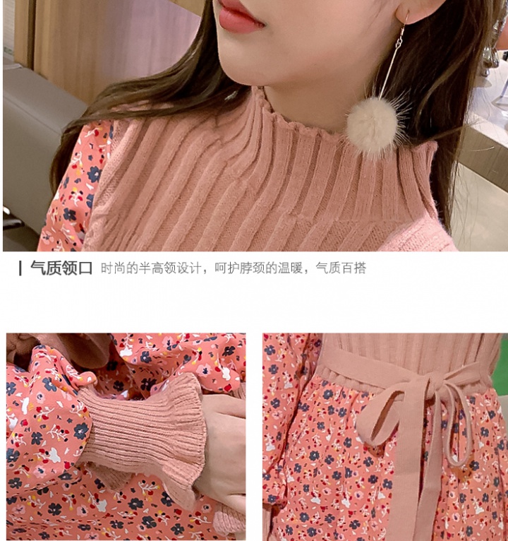 Sweet floral corduroy pinched waist dress for women