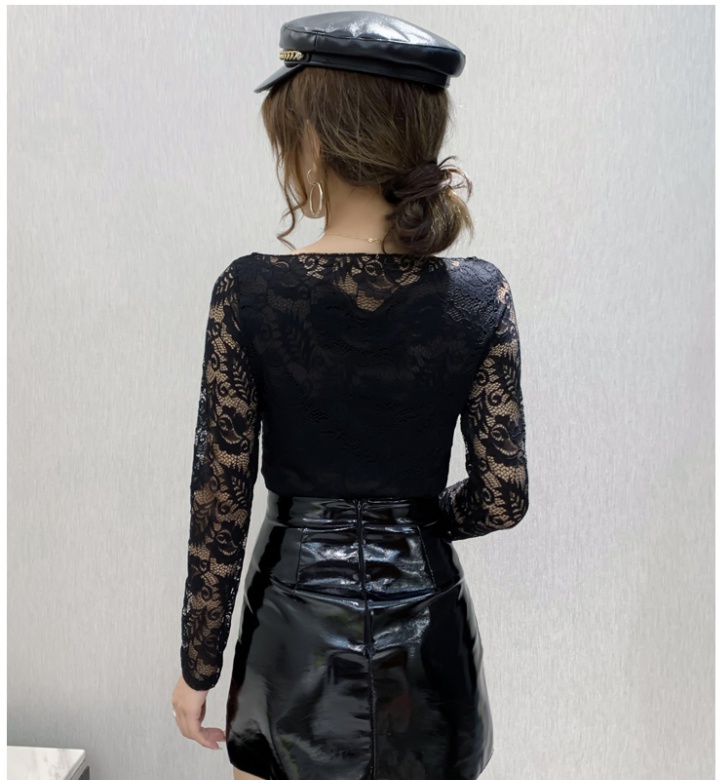 Slim autumn and winter bottoming shirt lace retro tops