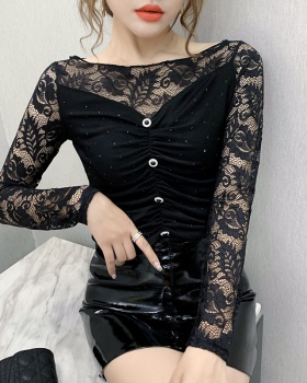 Slim autumn and winter bottoming shirt lace retro tops