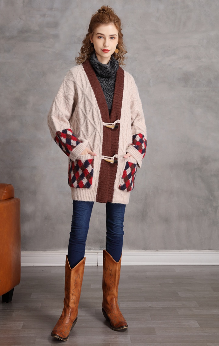 Lazy horn buckle coat loose sweater for women