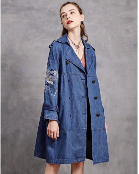 Lapel loose windbreaker long retro coat for women