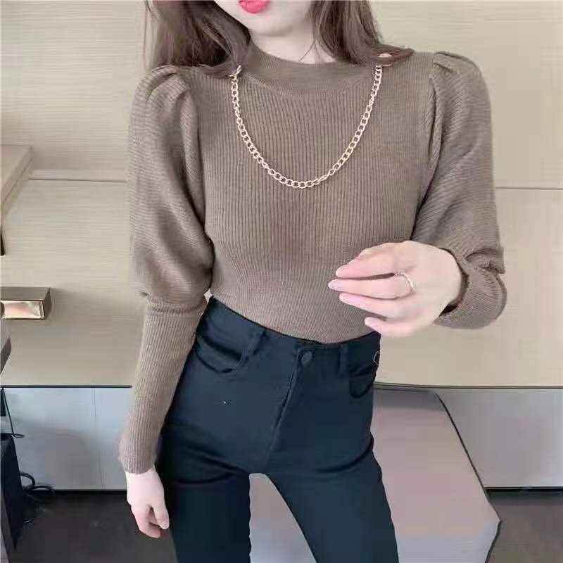 Long sleeve sweater half high collar tops for women