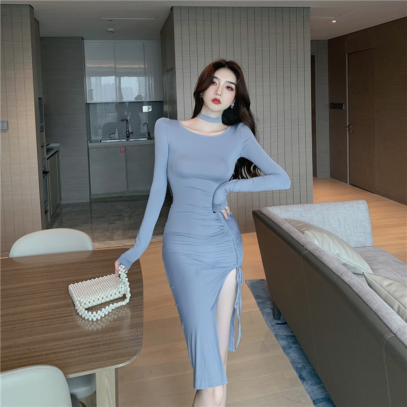 Korean style high split long sexy dress