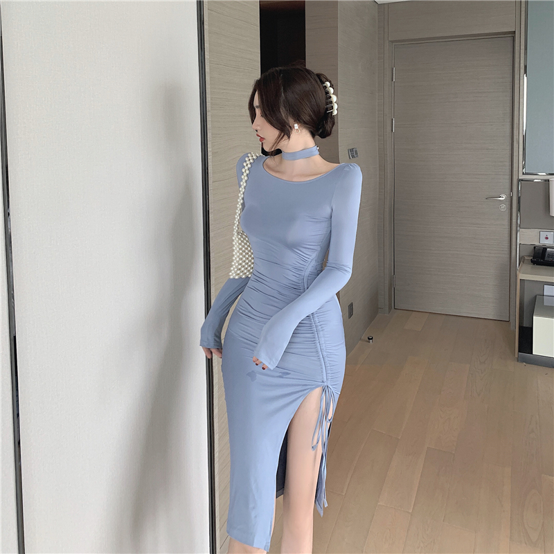 Korean style high split long sexy dress