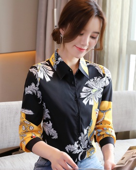 Autumn retro long sleeve tops black real silk shirt
