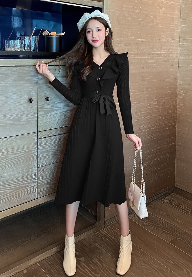 Slim fashion elegant long dress knitted all-match dress