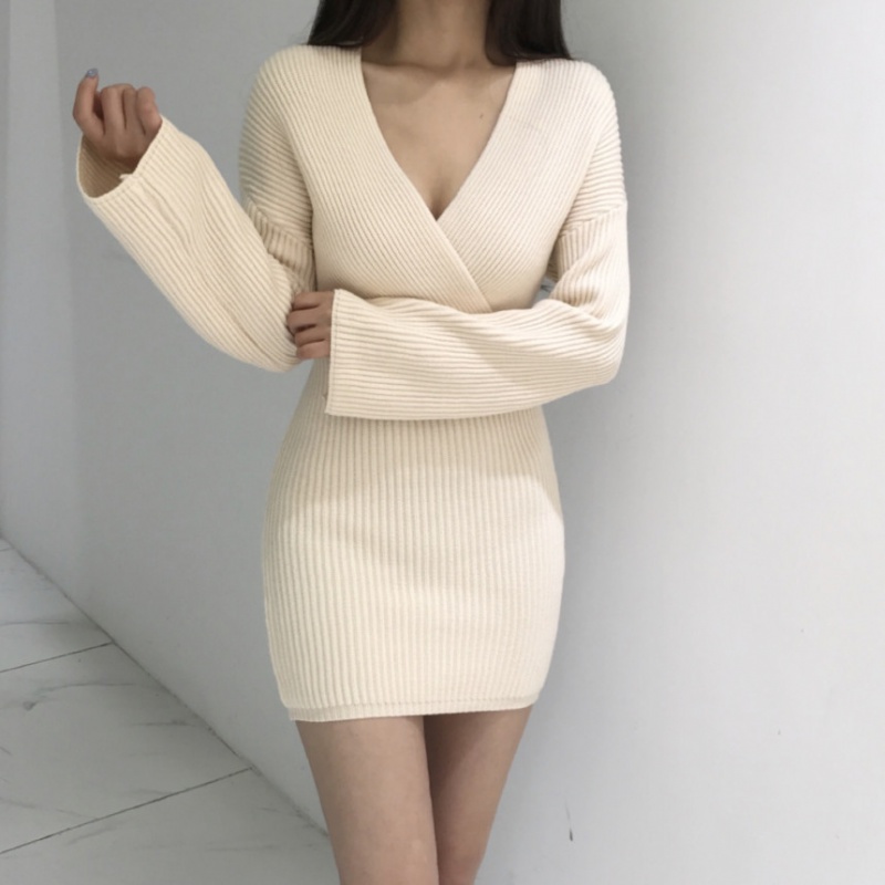 Cross Korean style sweater slim little sexy dress