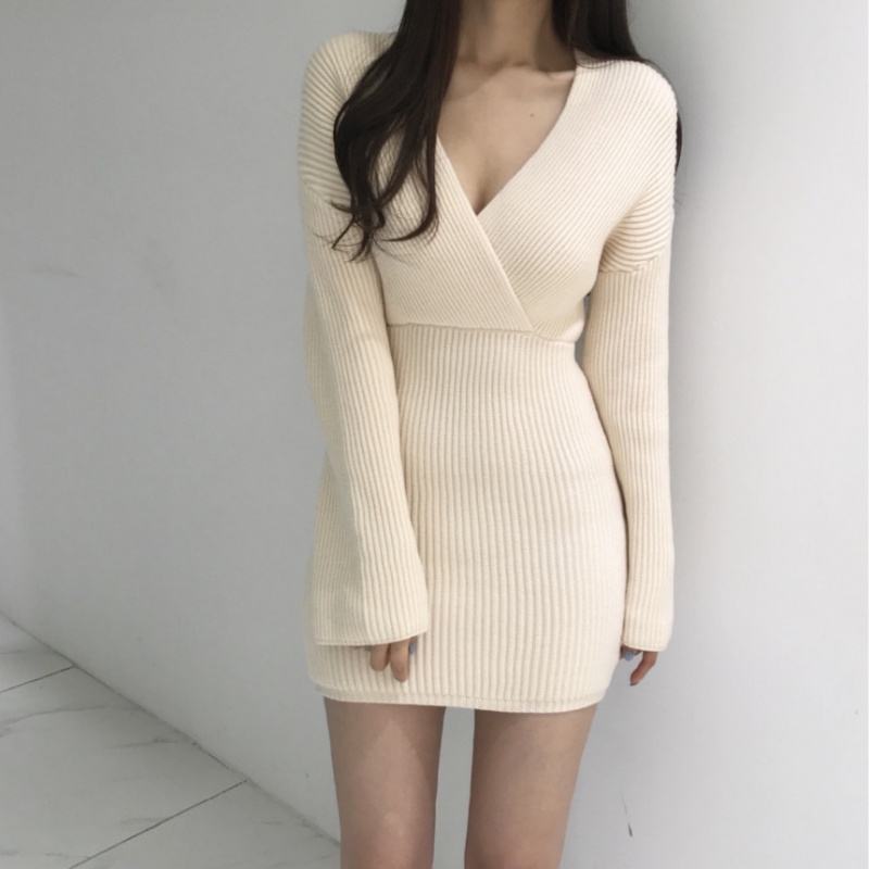 Cross Korean style sweater slim little sexy dress
