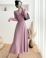 Pinched waist dress knitted long dress for women