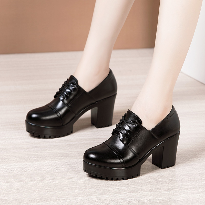 Thick all-match platform black shoes for women
