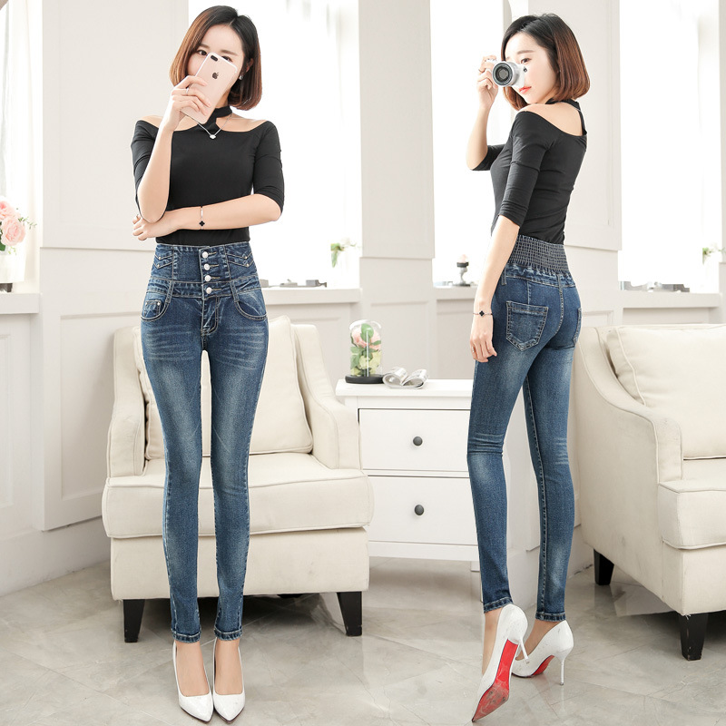 Student denim long pants autumn feet jeans for women