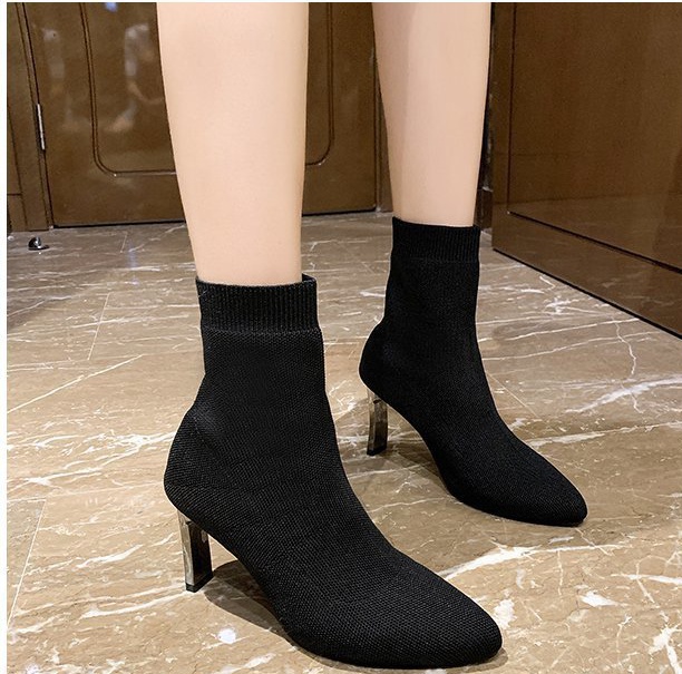 Pointed woolen yarn boots elasticity short boots for women