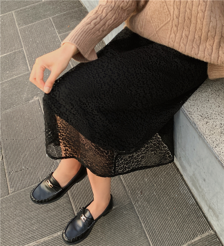 Big skirt high waist lace knitted elastic skirt