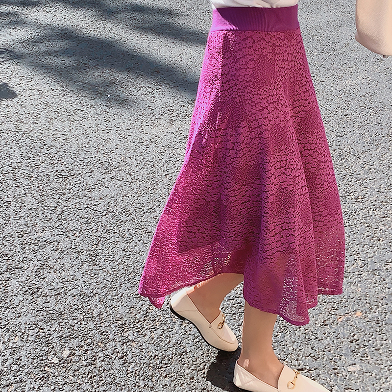 Big skirt high waist lace knitted elastic skirt