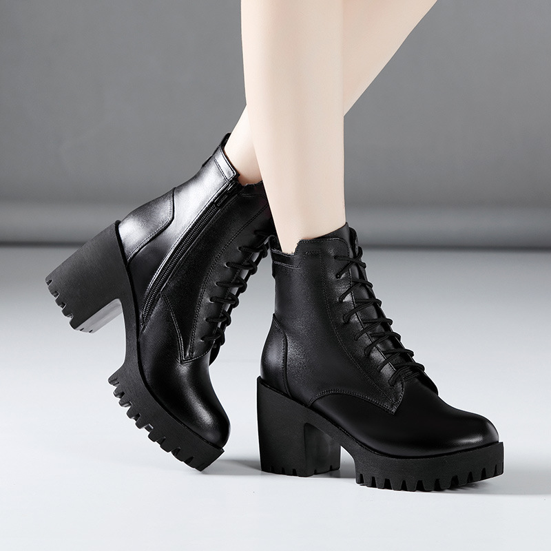 British style high-heeled platform frenum short boots