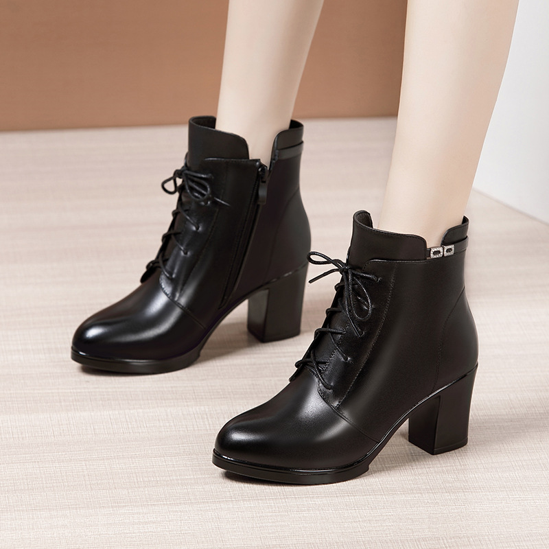 Middle-heel thick martin boots pointed short boots for women